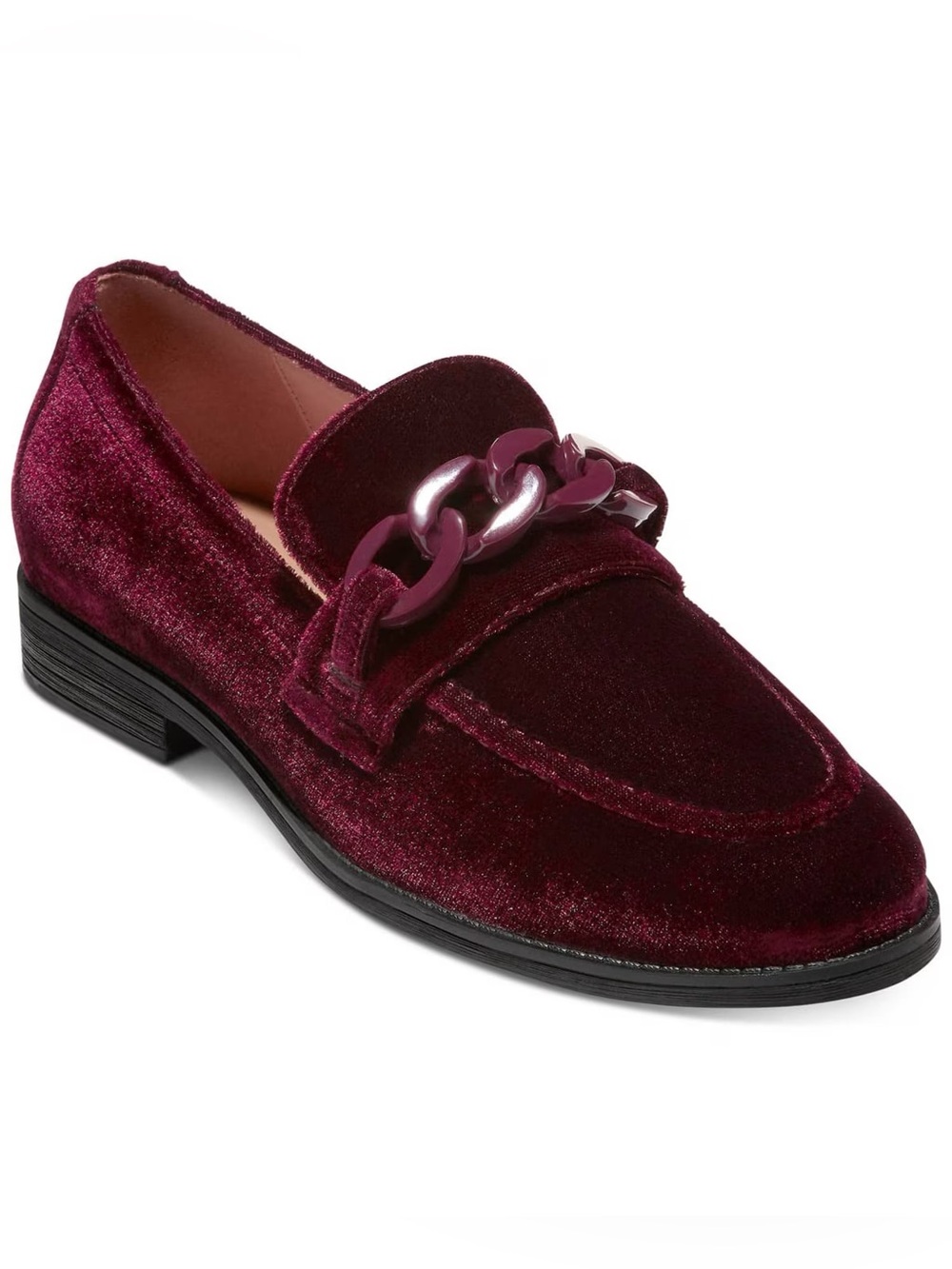New Cole Haan Stassi Chain Velvet Loafer in Burgundy Size 7.5